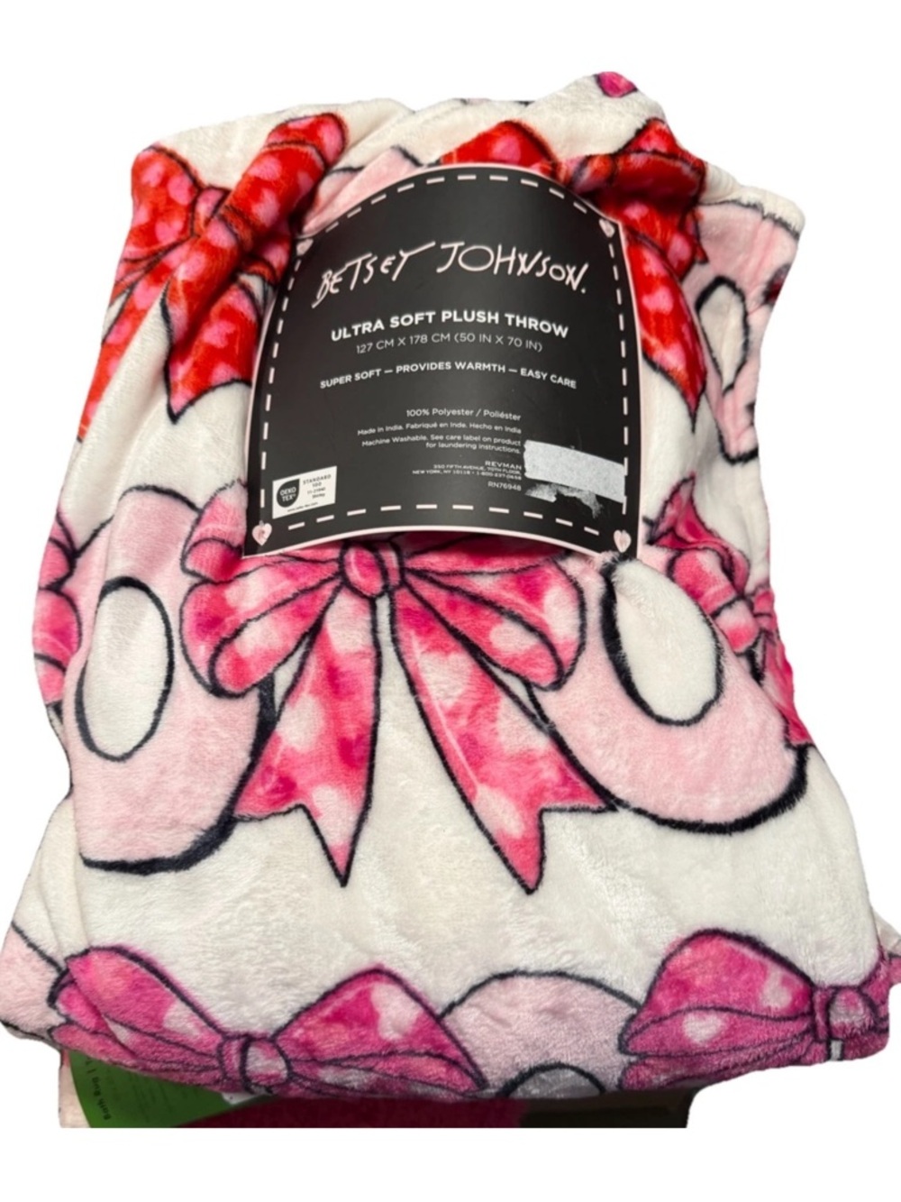 Betsey Johnson Polyester Throw Blanket Bow Pink Ultra Soft 50x70 Modern Novelty